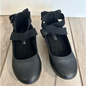 Black Ballet Flats Criss Cross Ankle Leather Bow Kenneth Cole-Girls size 11